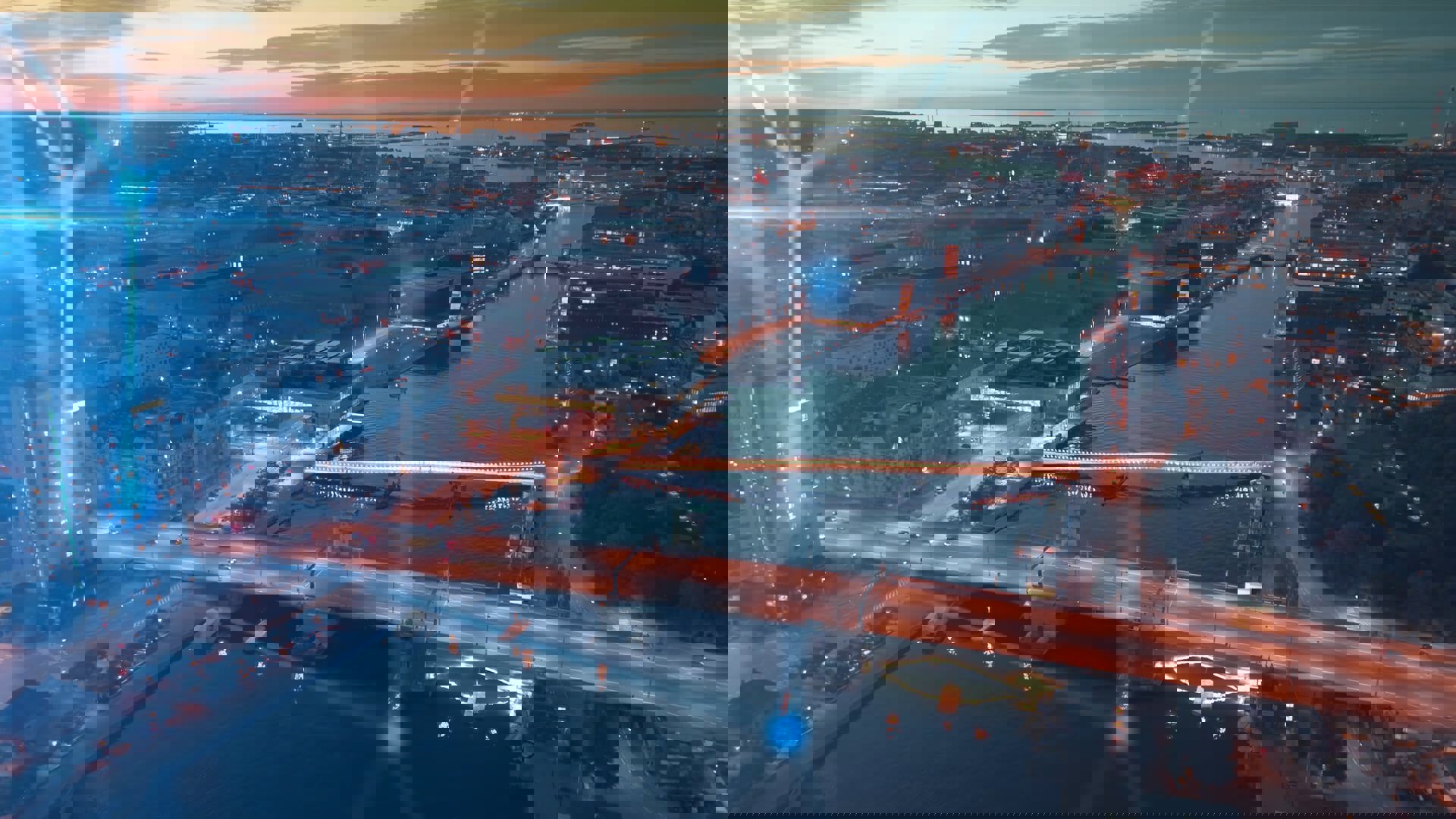 København med blå streger henover som viser at forbindelsen er TDC NET